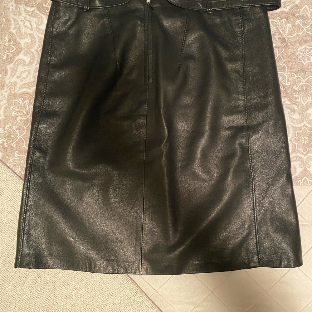Black lamb Leather A-Line Skirt - Picture 3 of 3